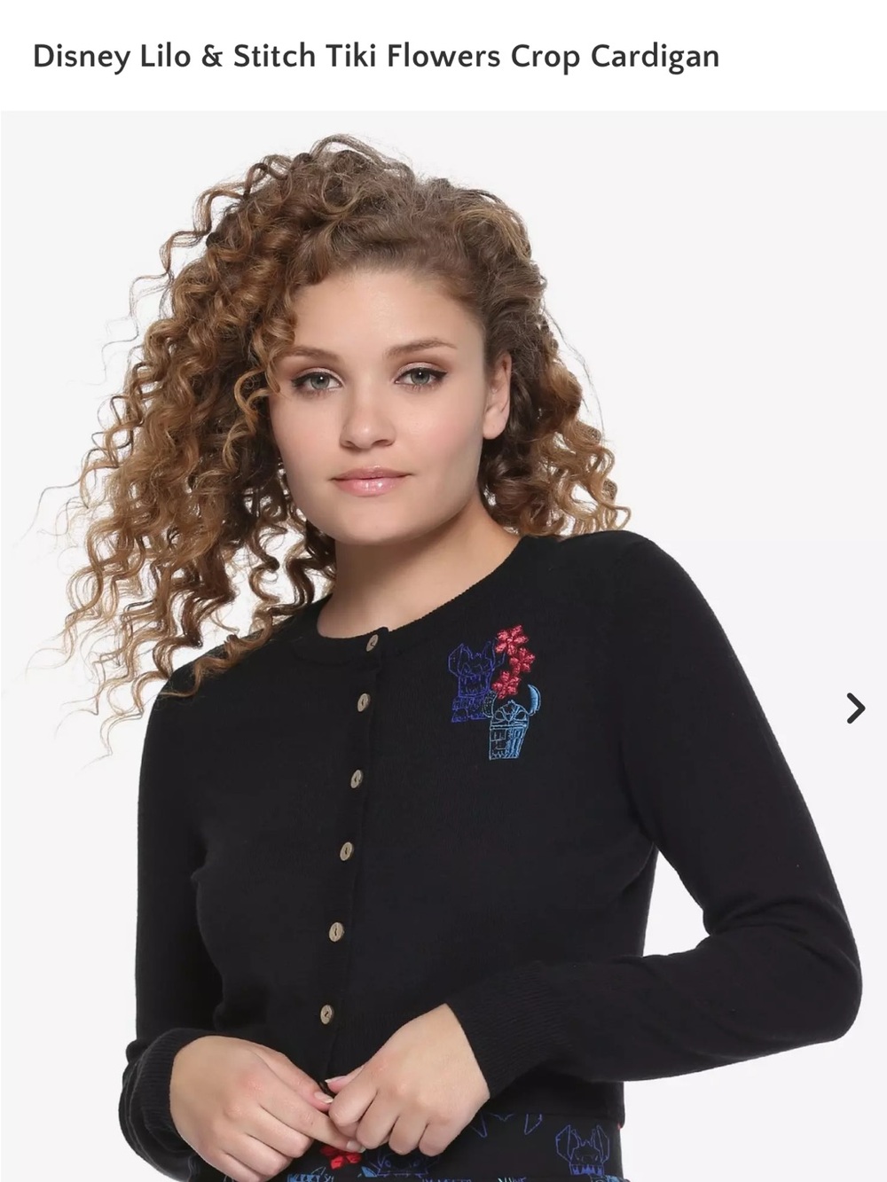 🌺Disney Black Cropped Cardigan with Embroidered Tiki Motif, Med, NWT🌺